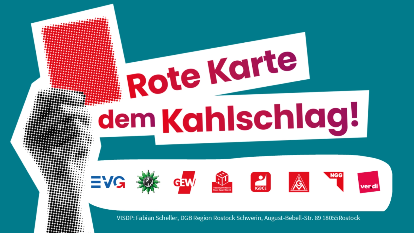 Rote Karte dem Sozialstaat! Rote Karte wird gezeigt.