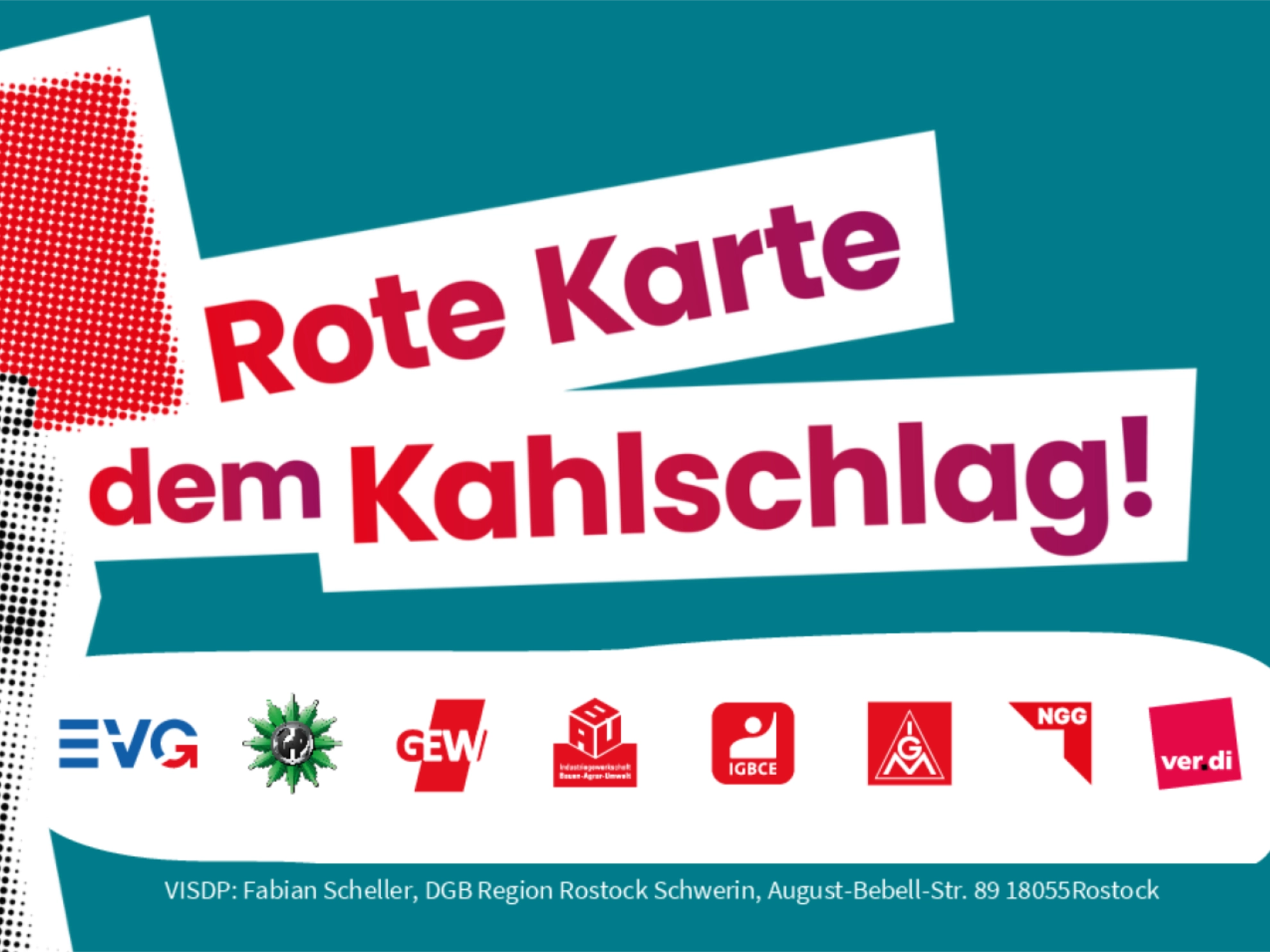 Rote Karte dem Sozialstaat! Rote Karte wird gezeigt.